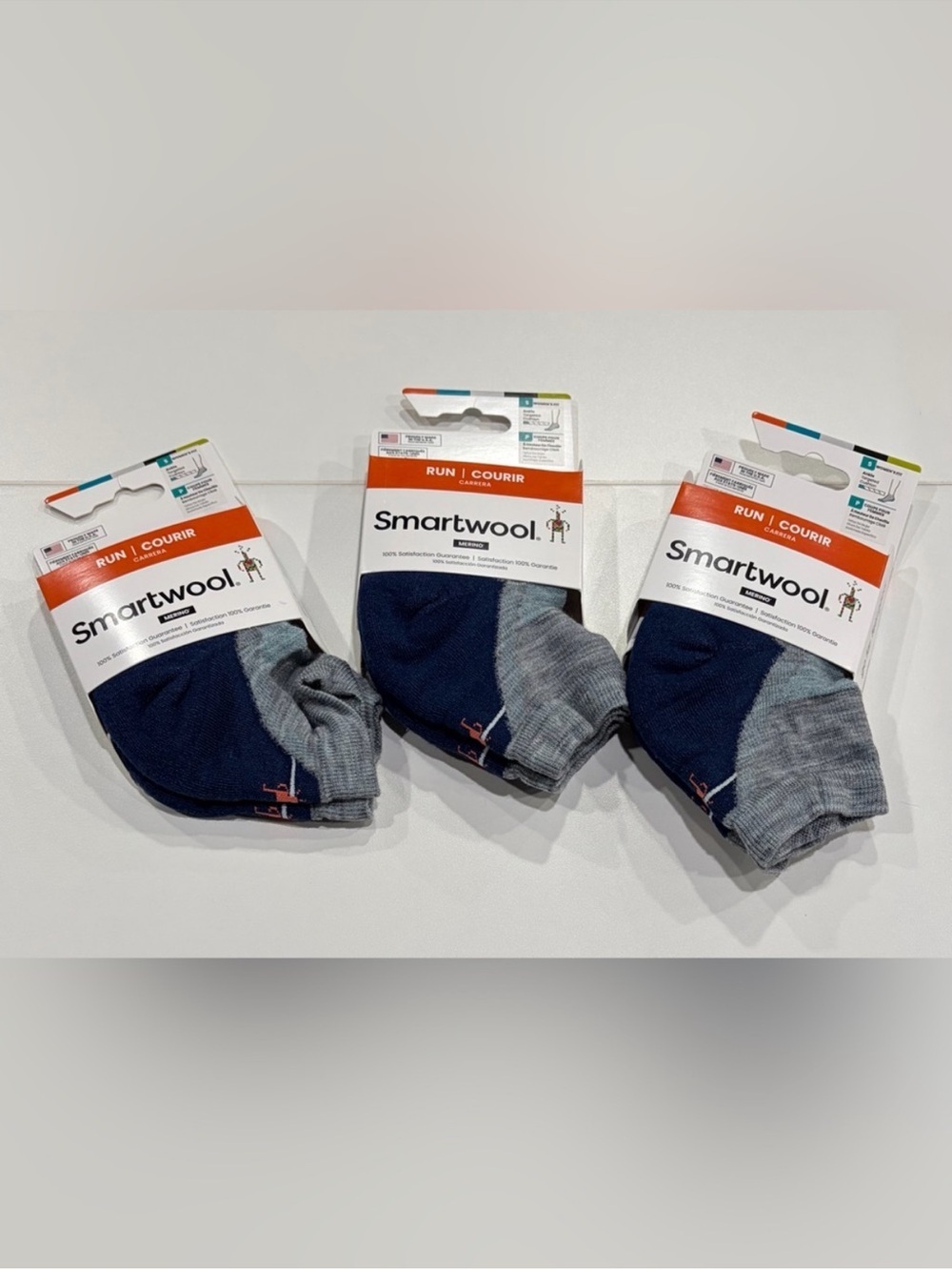 SmartWool Women's Large Run Target Cushion Running Socks 3-Pack Ankle Gray NWT